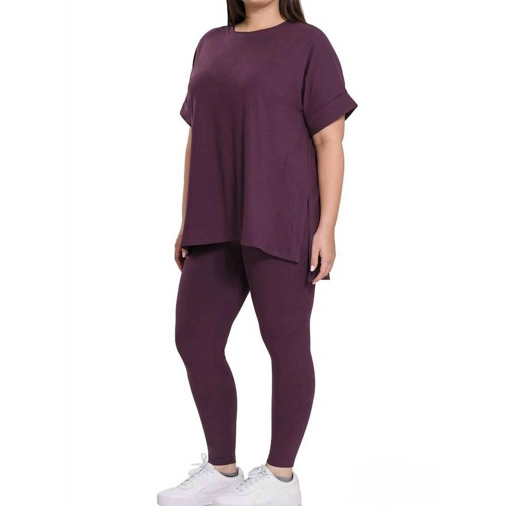 NEW VANILLA MONKEY buttery soft microfiber tee and leggings set plus in eggplant